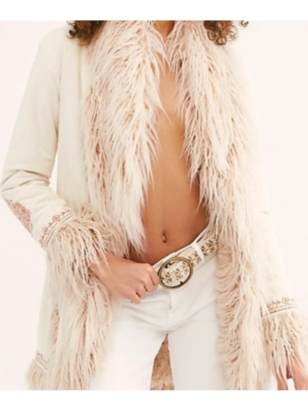 Spell & The Gypsy ‘Joplin’ Embroidered Penny Lane Faux Fur Trim Coat Sand Sable